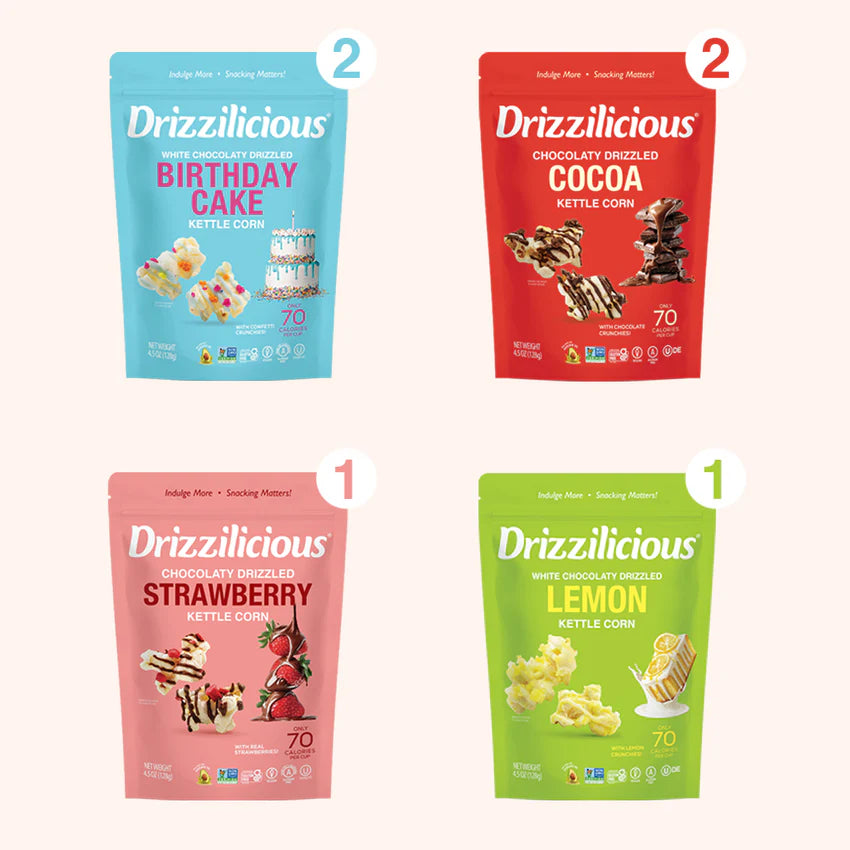 Variety Pack 4 Flavor Chocolaty Drizzled Kettle Corn 4.5 oz